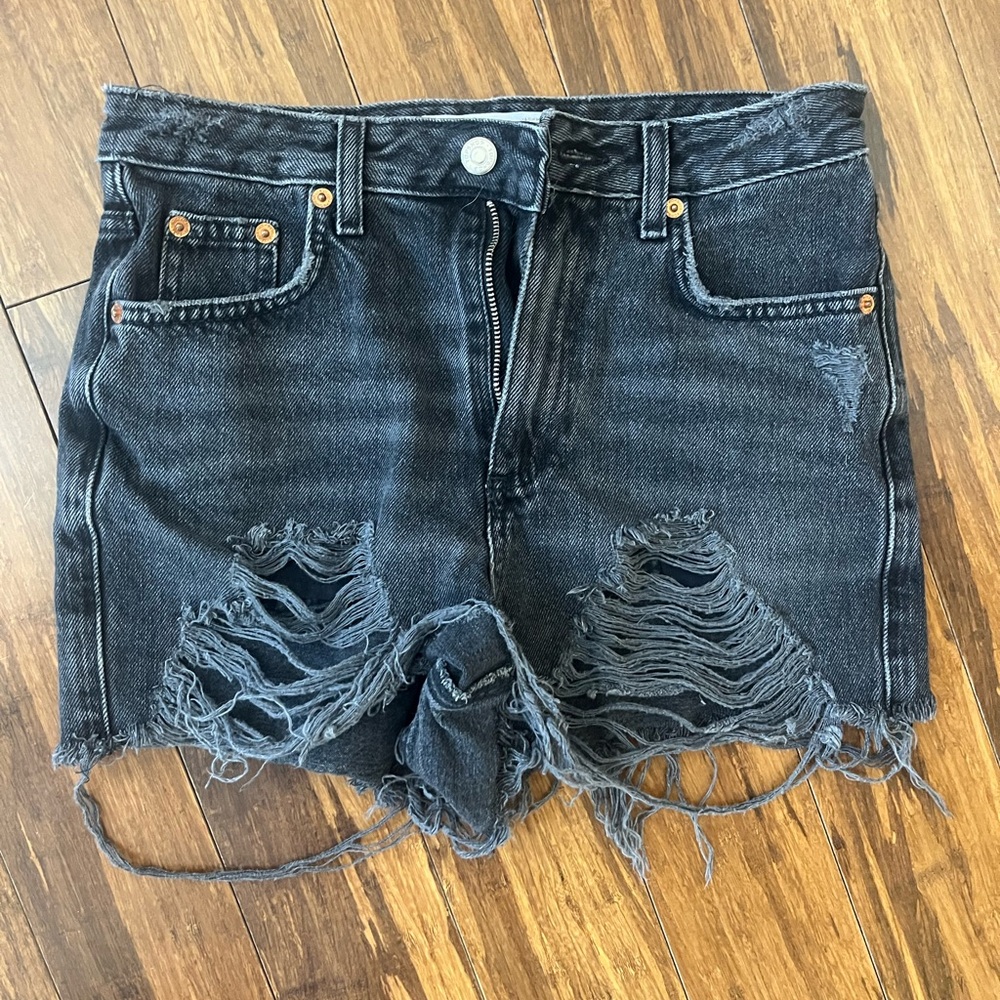Top Shop Distressed Black Denim Shorts